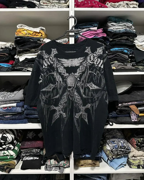 Y2k Black Oversized Skull T-Shirt