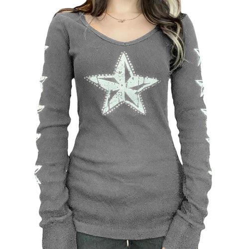 Y2K Grunge Gray Star Long Sleeve T-shirt