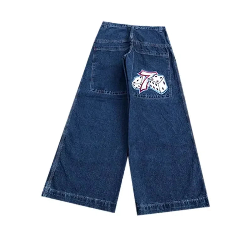 Y2K Blue Baggy Embroidered Jeans