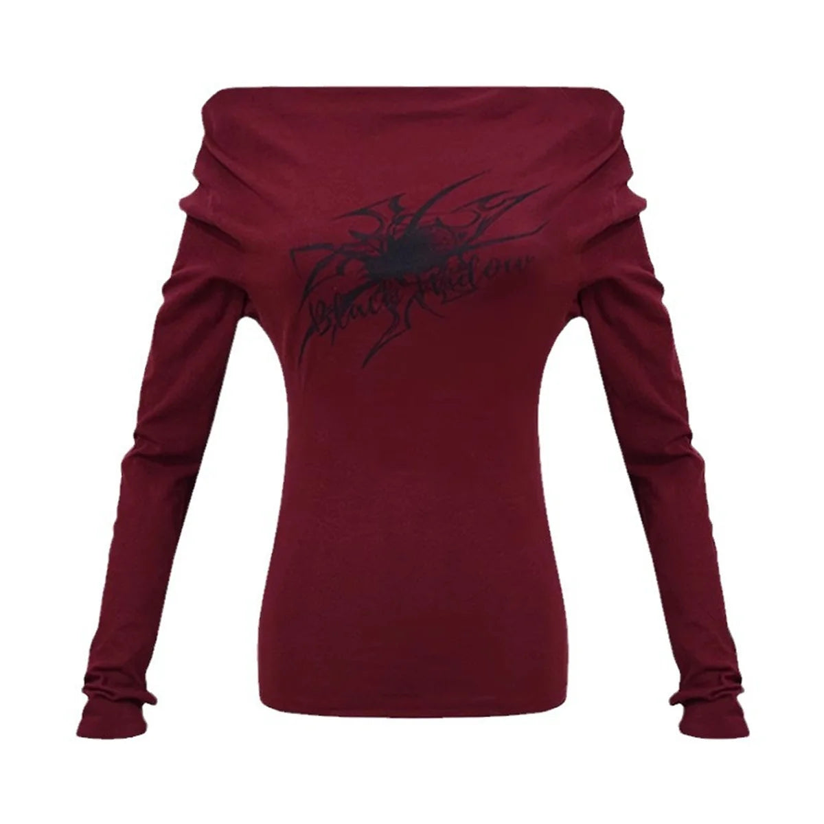 Y2K Grunge Red Off Shoulder Cropped Long Sleeve T-shirt