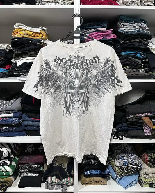 Y2k White Affliction Skull T-Shirt