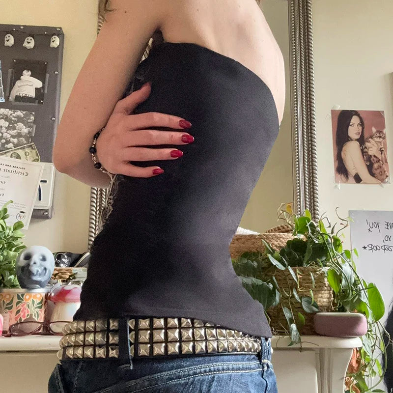 Y2k Gothic Print Black Tube Top