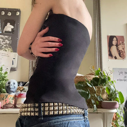 Y2k Gothic Print Black Tube Top