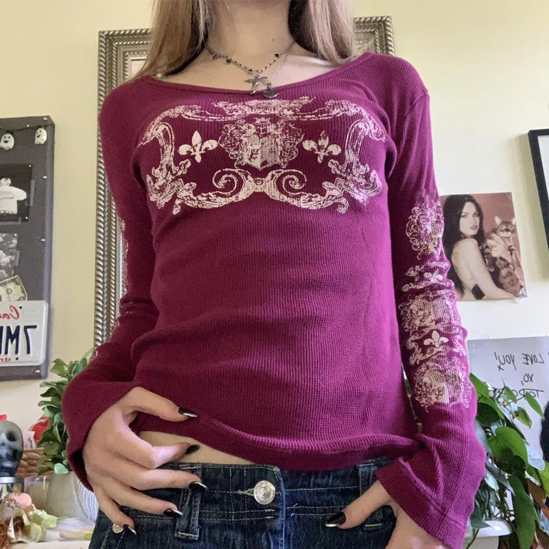 Y2K Grunge Red Long Sleeve T-shirt