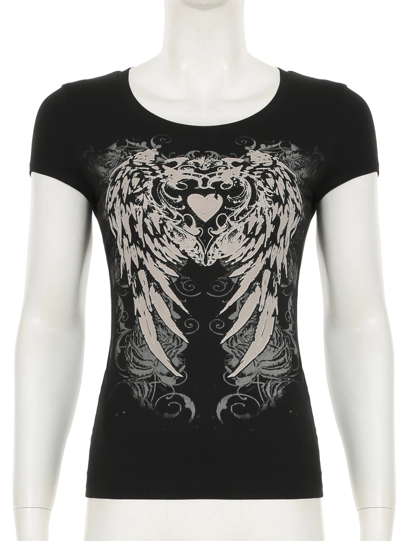 Y2K Grunge Black Heart Print T-shirt