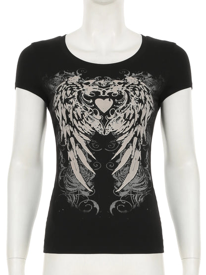 Y2K Grunge Black Heart Print T-shirt