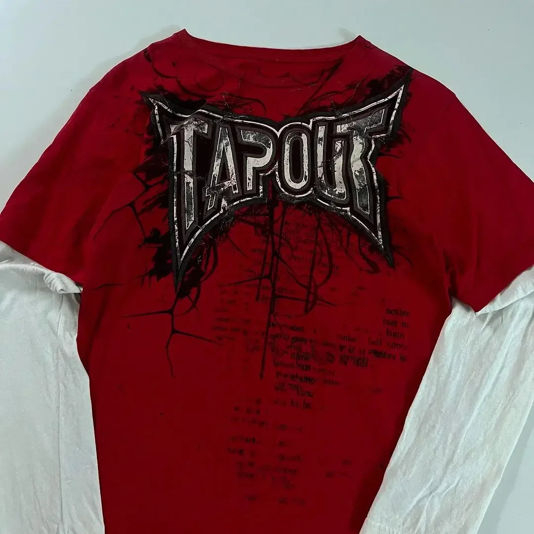 Y2k White Simple Tapout T-Shirt