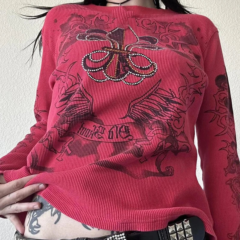 Y2K Grunge Red Long Sleeve T-shirt