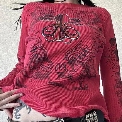 Y2K Grunge Red Long Sleeve T-shirt