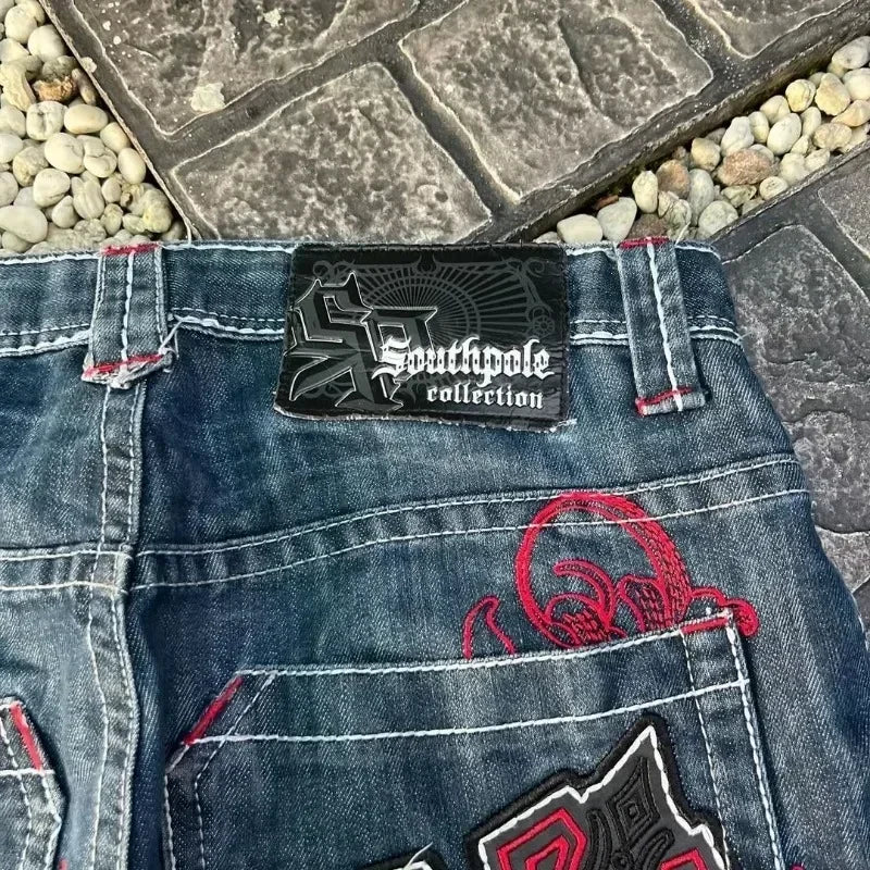 Y2k Graphic Cross Print Baggy Denim Shorts