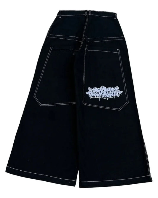 Y2K Black Baggy Jeans With Blue Graffiti Tag