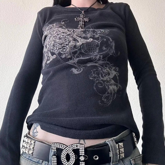Y2K Grunge Dark Long Sleeve Top
