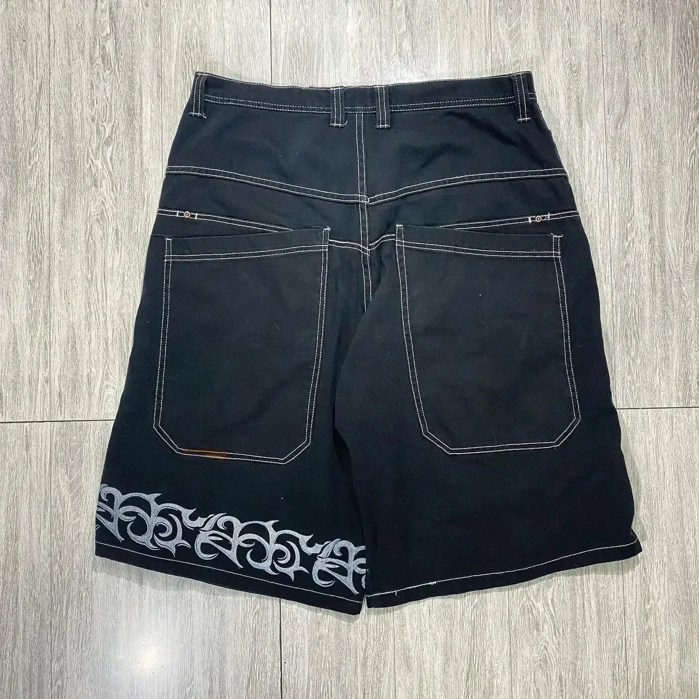 Streetwear Baggy Jean Shorts With Embroidery