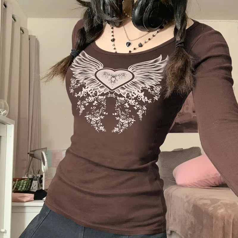 Y2K Grunge Brown Long Sleeve T-shirt