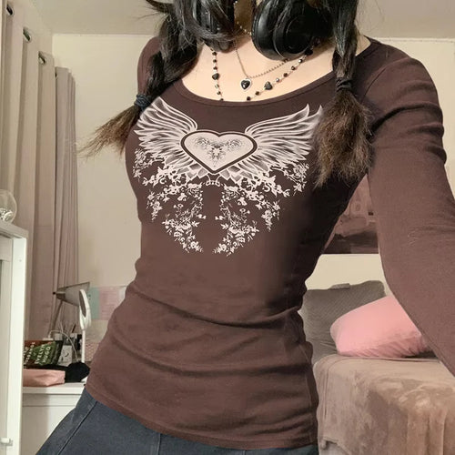 Y2K Grunge Brown Long Sleeve T-shirt