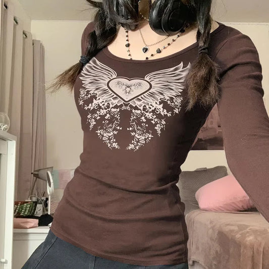 Y2K Grunge Brown Long Sleeve T-shirt