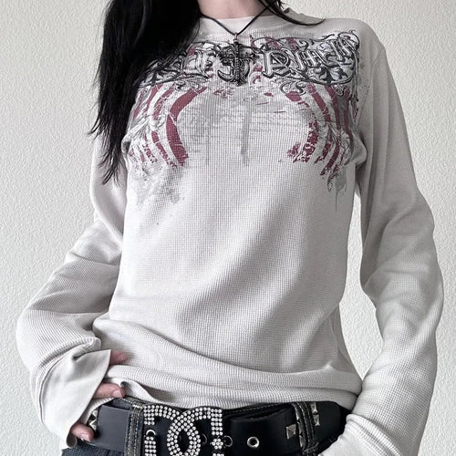 Y2K Grunge White Long Sleeve T-shirt