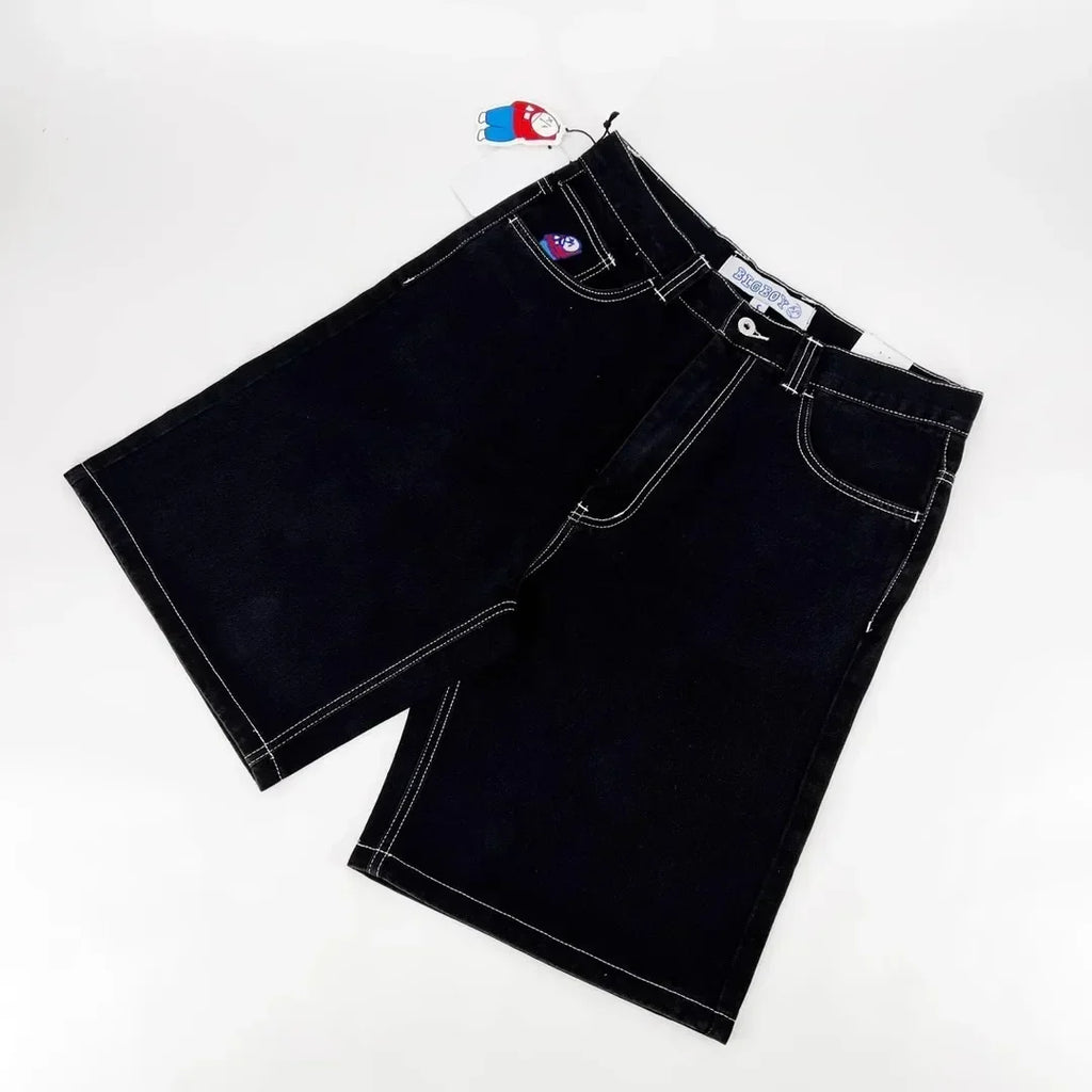 Vintage Black Graphic Print Baggy Denim Shorts