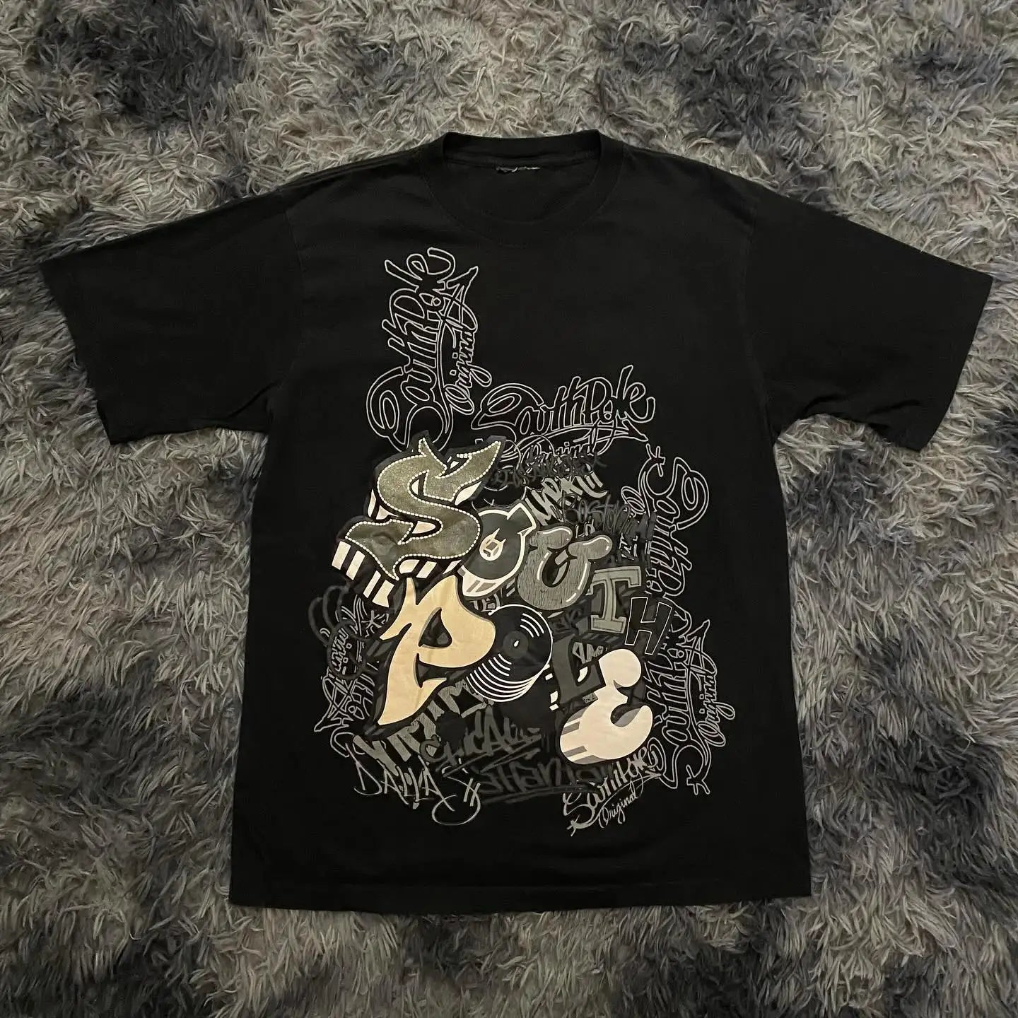 Y2k Black Southpole graffiti T-Shirt