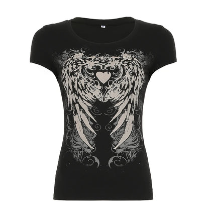 Y2K Grunge Black Heart Print T-shirt