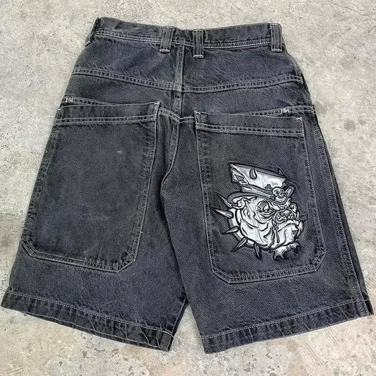 Capitan Pitbull Embroidered Jean Shorts