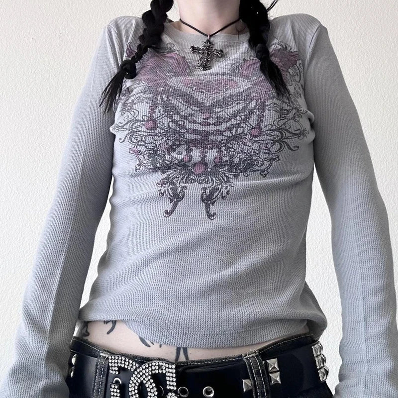Y2K Grunge Red Long Sleeve T-shirt