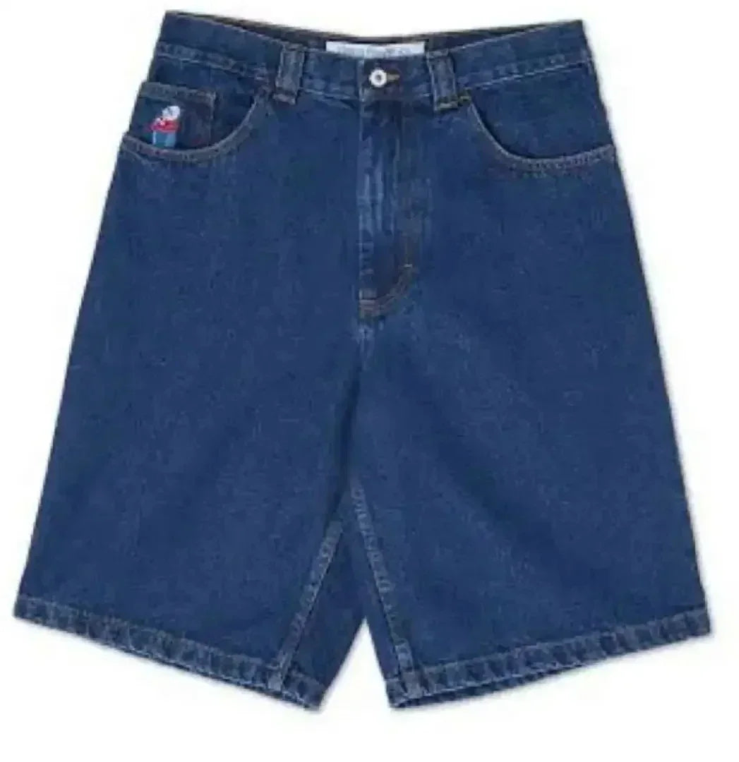 Vintage Dark Blue Graphic Print Baggy Denim Shorts