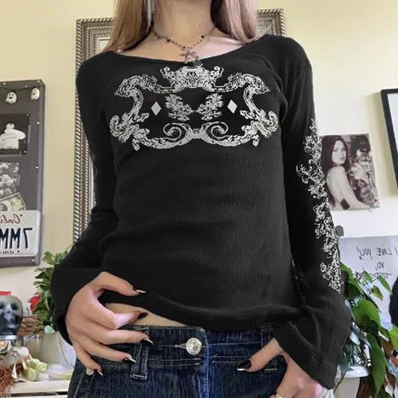 Y2K Grunge Navy blue Long Sleeve T-shirt