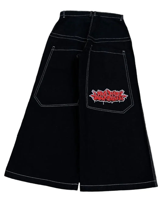 Y2K Black Baggy Embroidered Jeans