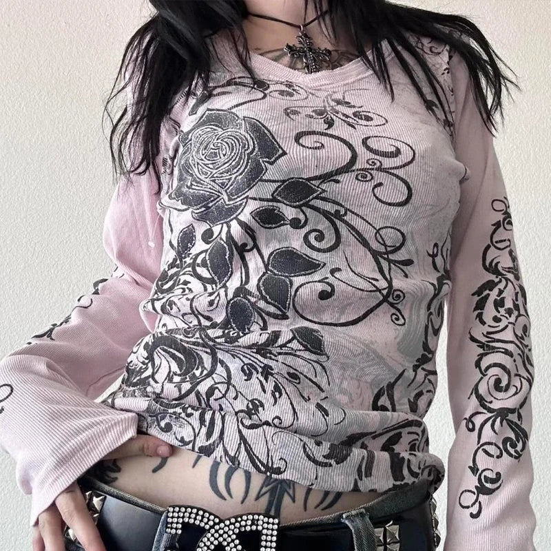 Y2K Grunge Red Long Sleeve T-shirt