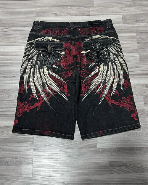 Vintage Graphic Printing Baggy Denim Shorts