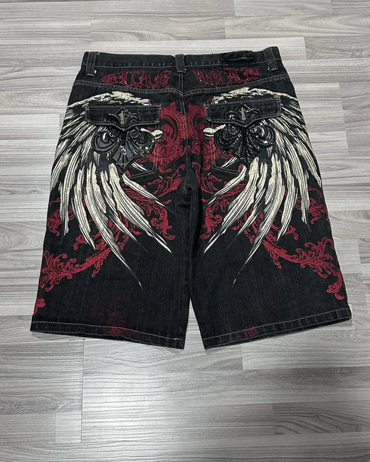 Vintage Graphic Printing Baggy Denim Shorts