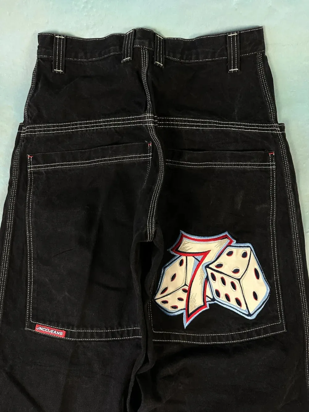 Y2K JNCO Black Baggy Jeans With Dice On Back