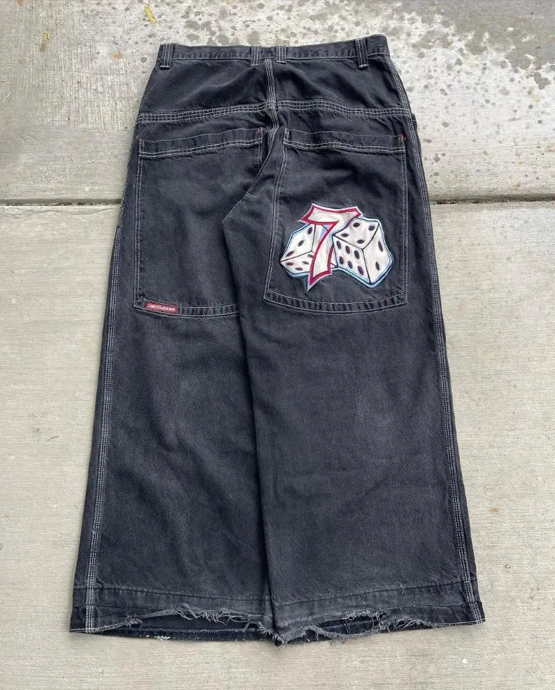 Y2K JNCO Black Baggy Jeans With Dice On Back