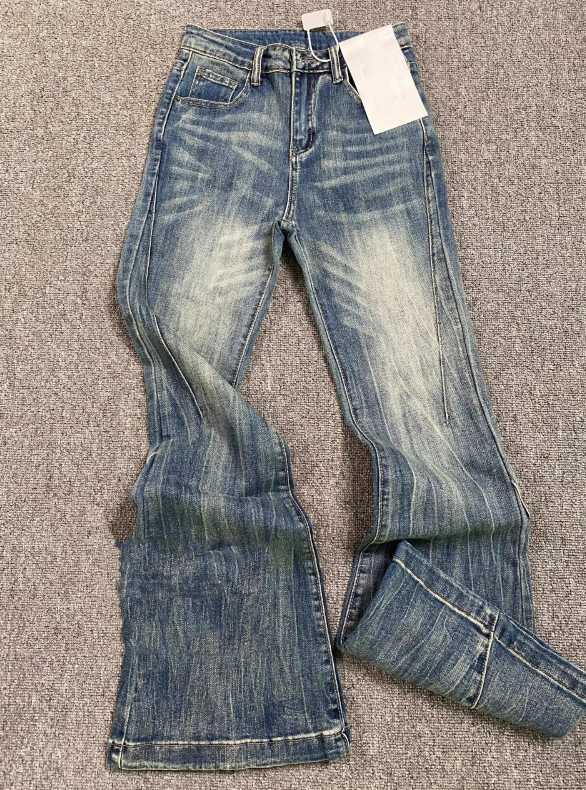 Blue Washed Distressed Micro-Flared Jeans