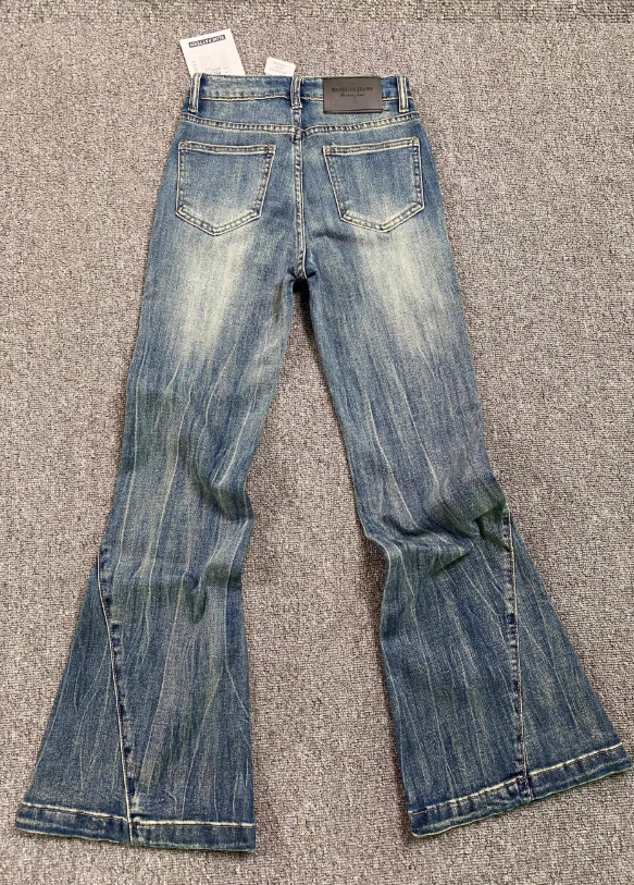 Blue Washed Distressed Micro-Flared Jeans