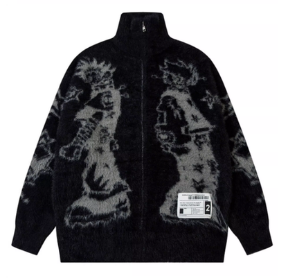 Abstract Jacquard Cardigan Sweater